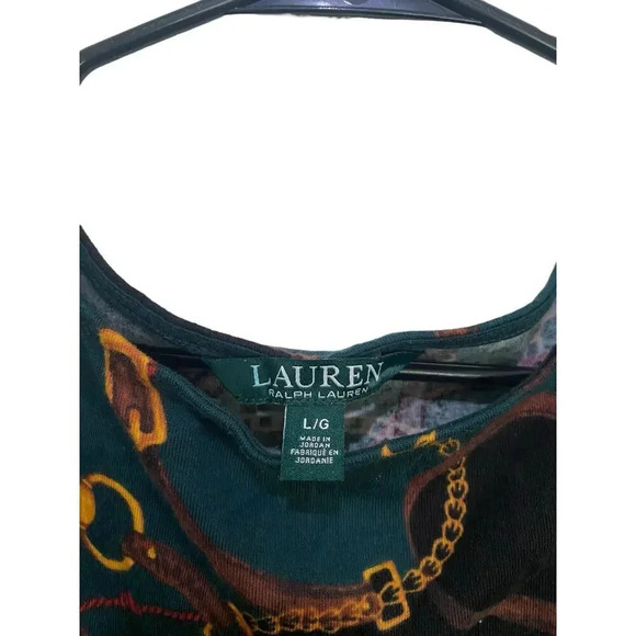 Lauren Ralph Short Sleeve Equestrian Chain Print Blouse Top Size Large - Picture 3 of 4